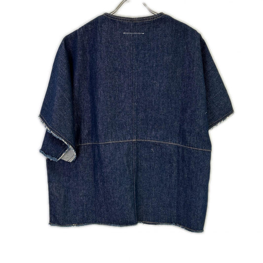 MM6 エムエムシックス 17SS S52NC0085 インディゴ コットン Vネックデニム ハーフスリーブカットソー トップス