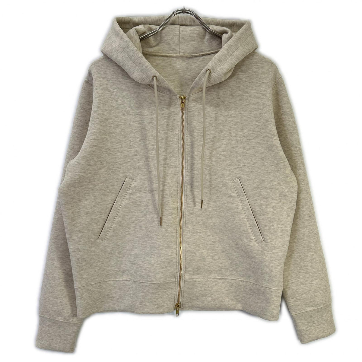 Spick & Span 26 model 26-070-200-9065 cream white cotton-blend stretch zip-up hooded sweatshirt