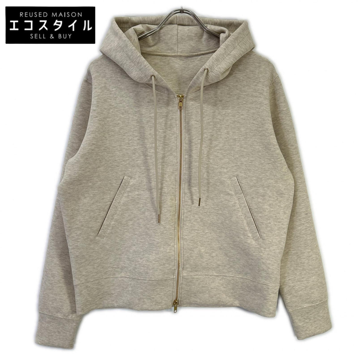 Spick & Span 26 model 26-070-200-9065 cream white cotton-blend stretch zip-up hooded sweatshirt