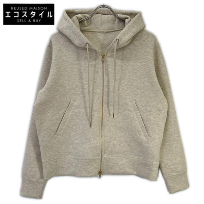 Spick & Span 26 model 26-070-200-9065 cream white cotton-blend stretch zip-up hooded sweatshirt
