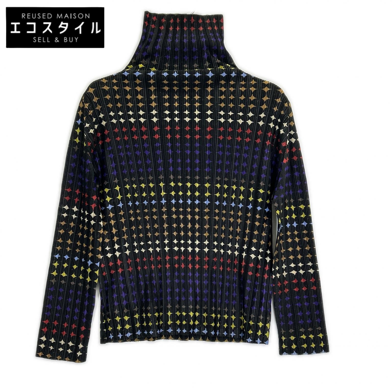 PLEATS PLEASE プリーツプリーズ ブラック×マルチカラー ネオンサイン ハイネックトップス トップス