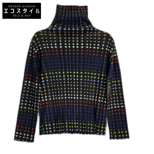 PLEATS PLEASE プリーツプリーズ ブラック×マルチカラー ネオンサイン ハイネックトップス トップス