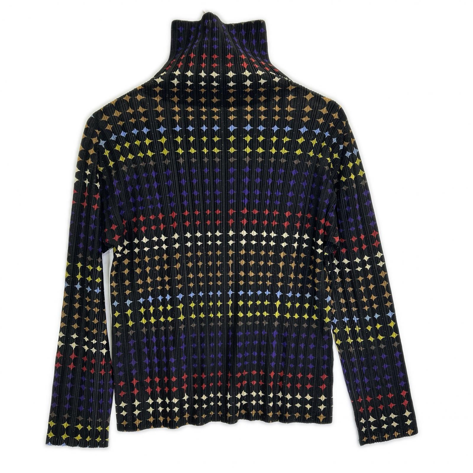 PLEATS PLEASE プリーツプリーズ ブラック×マルチカラー ネオンサイン ハイネックトップス トップス