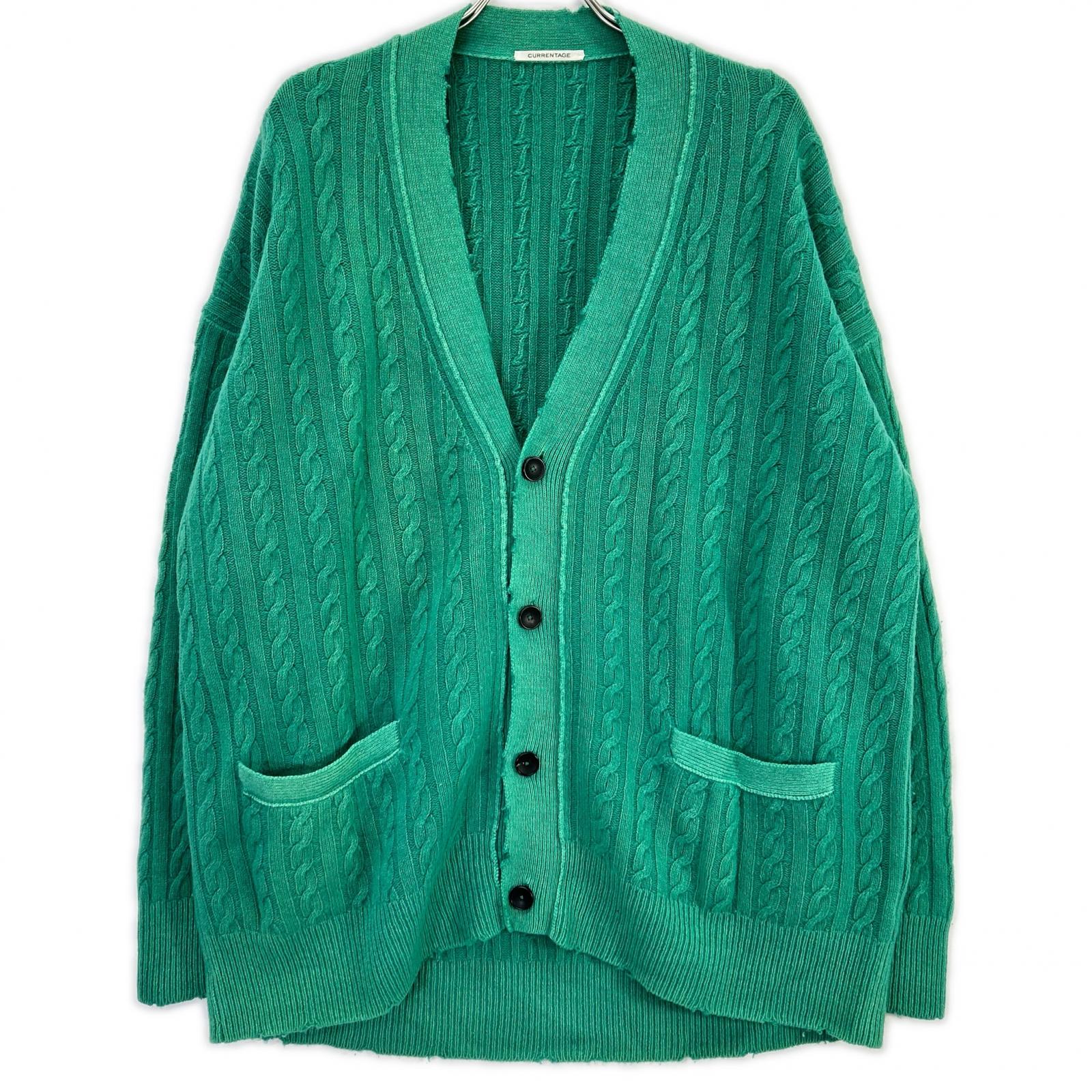 CURRENTAGE カレンテージ グリーン ダメージ加工 V-neck Cardigan トップス