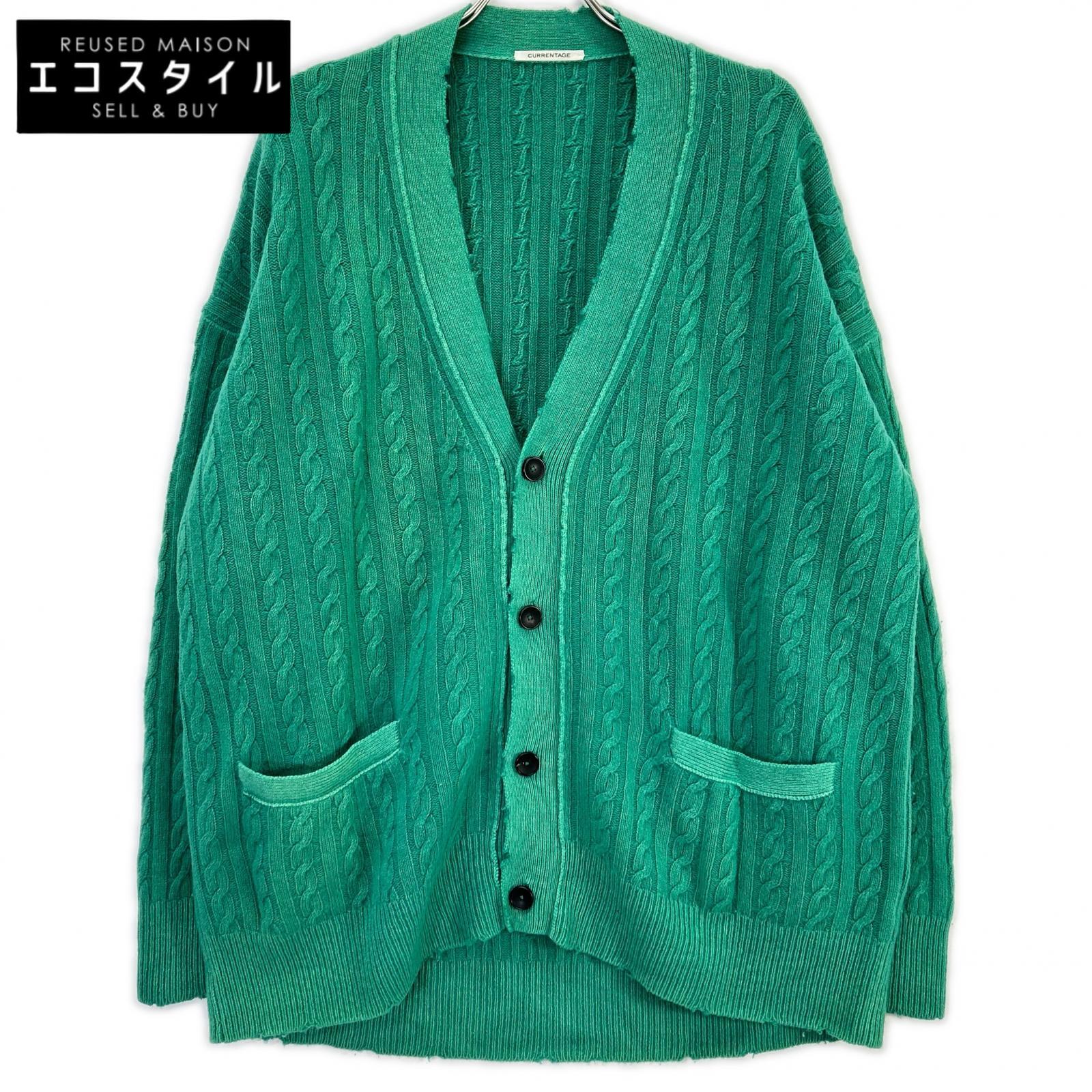 CURRENTAGE カレンテージ グリーン ダメージ加工 V-neck Cardigan トップス