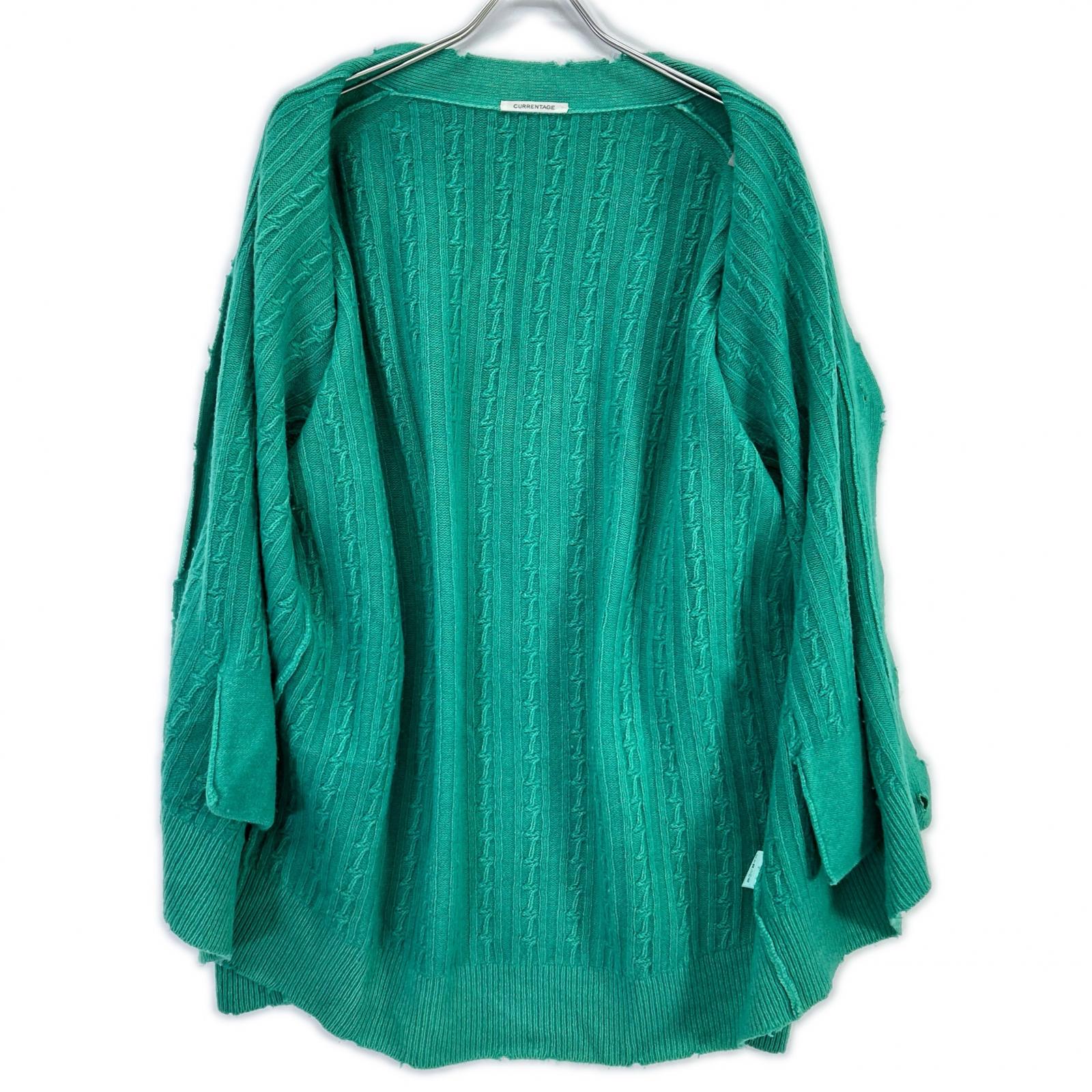 CURRENTAGE カレンテージ グリーン ダメージ加工 V-neck Cardigan トップス