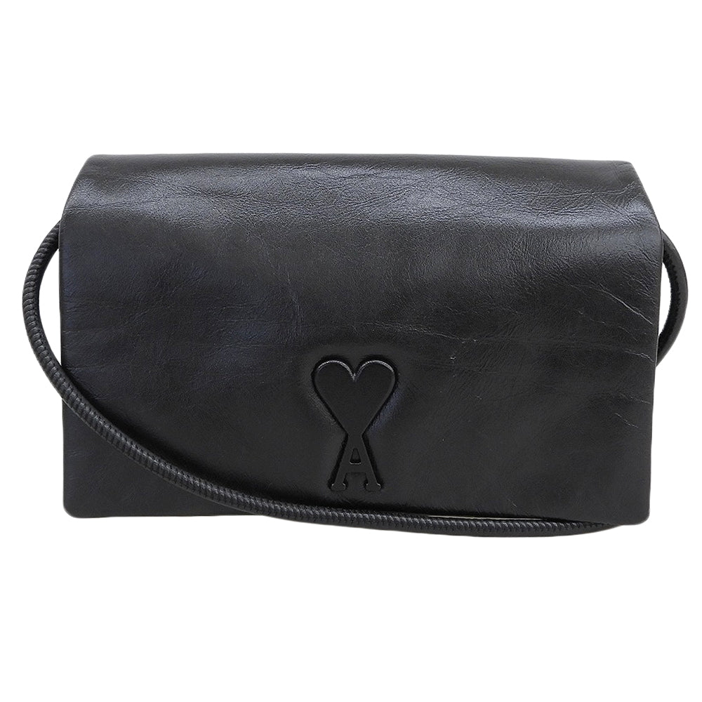 AMI PARIS アミパリス 美品 Voulez-Vous ストラップ ウォレット ロゴ ショルダー バッグ レザー レディース ブラック ULL164.AL0052 ショルダーバッグ