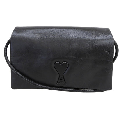 AMI PARIS アミパリス 美品 Voulez-Vous ストラップ ウォレット ロゴ ショルダー バッグ レザー レディース ブラック ULL164.AL0052 ショルダーバッグ