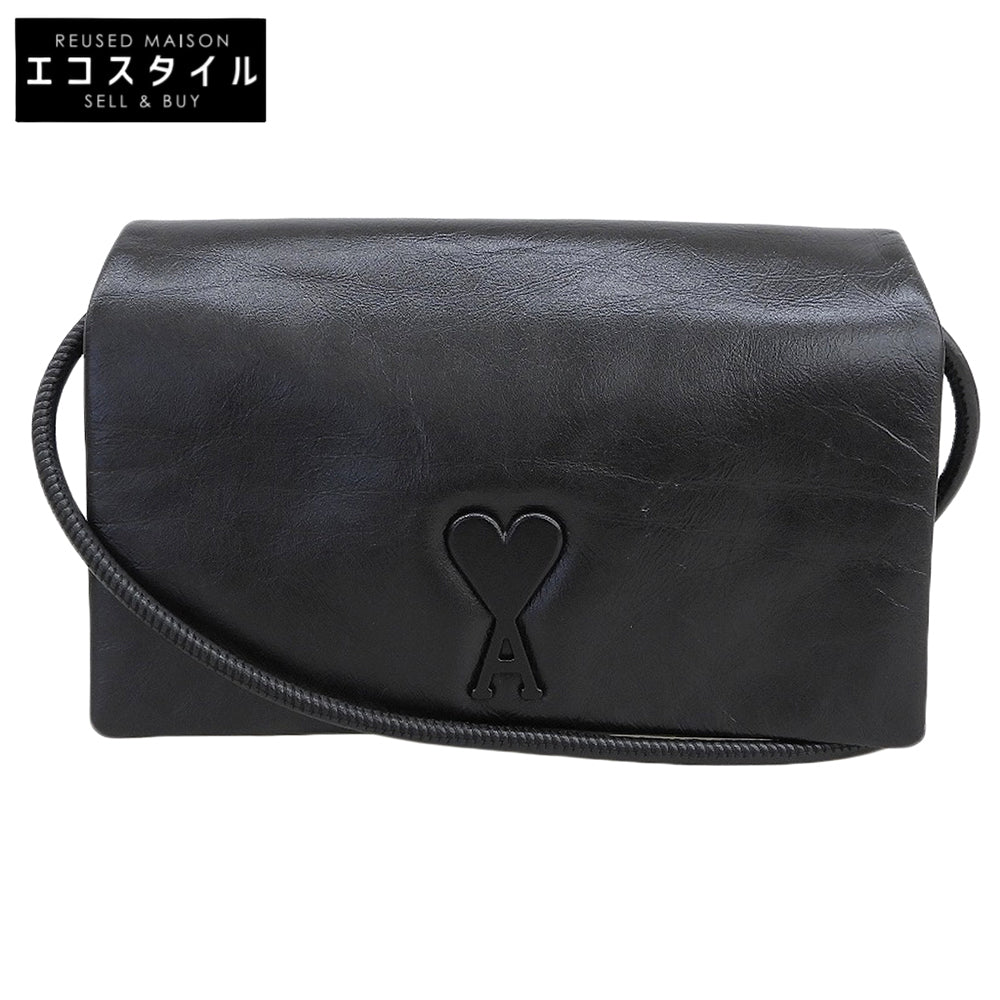 AMI PARIS excellent-condition Voulez-Vous logo strap wallet shoulder bag, leather, women's, black, ULL164.AL0052, shoulder bag