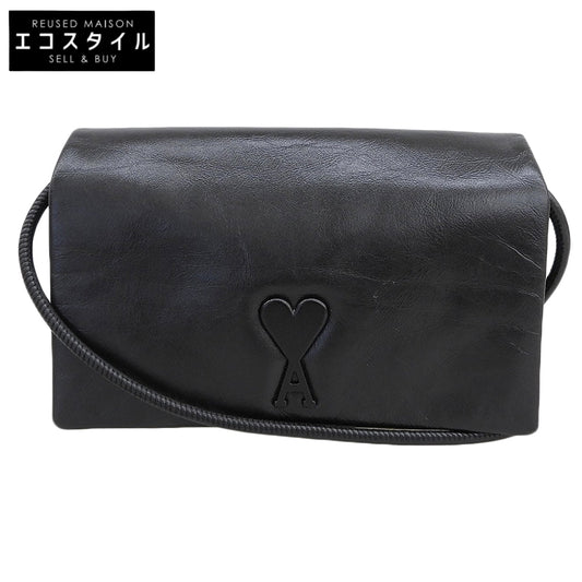 AMI PARIS アミパリス 美品 Voulez-Vous ストラップ ウォレット ロゴ ショルダー バッグ レザー レディース ブラック ULL164.AL0052 ショルダーバッグ