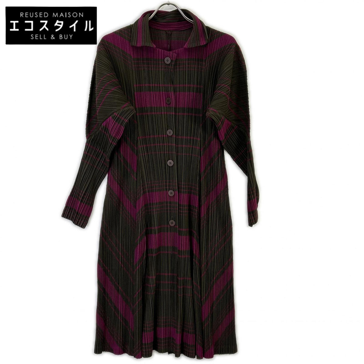 PLEATS PLEASE PP93-JA672 Brown × Pink Long Pleated Cardigan Dress