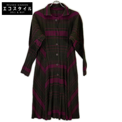 PLEATS PLEASE PP93-JA672 Brown × Pink Long Pleated Cardigan Dress