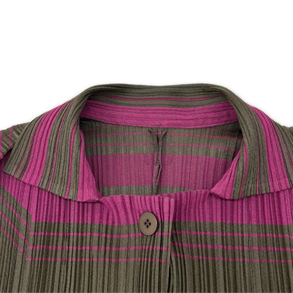 PLEATS PLEASE PP93-JA672 Brown × Pink Long Pleated Cardigan Dress