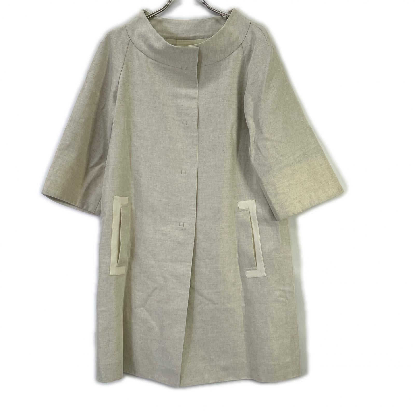 FOXEY BOUTIQUE フォクシーブティック 35221 ベージュ リネン混 Platinum Luxe コートプラチナリュクス スタンドカラー コート コート