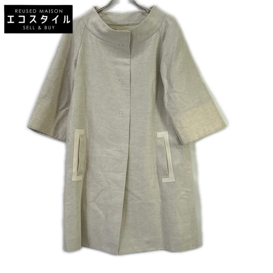 FOXEY BOUTIQUE フォクシーブティック 35221 ベージュ リネン混 Platinum Luxe コートプラチナリュクス スタンドカラー コート コート