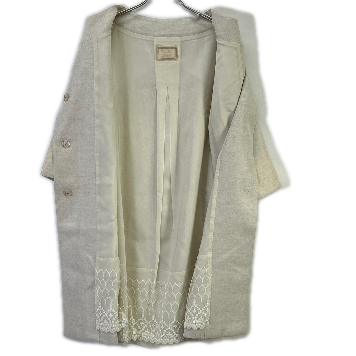 FOXEY BOUTIQUE フォクシーブティック 35221 ベージュ リネン混 Platinum Luxe コートプラチナリュクス スタンドカラー コート コート