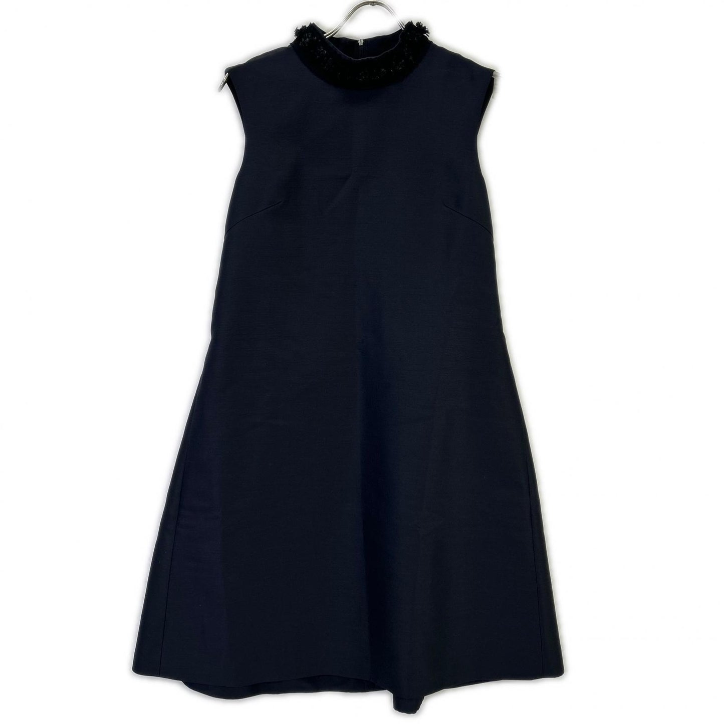 FOXEY フォクシー 40733 ネイビー ウール×シルク バックジップ ノースリーブドレスワンピース ワンピース