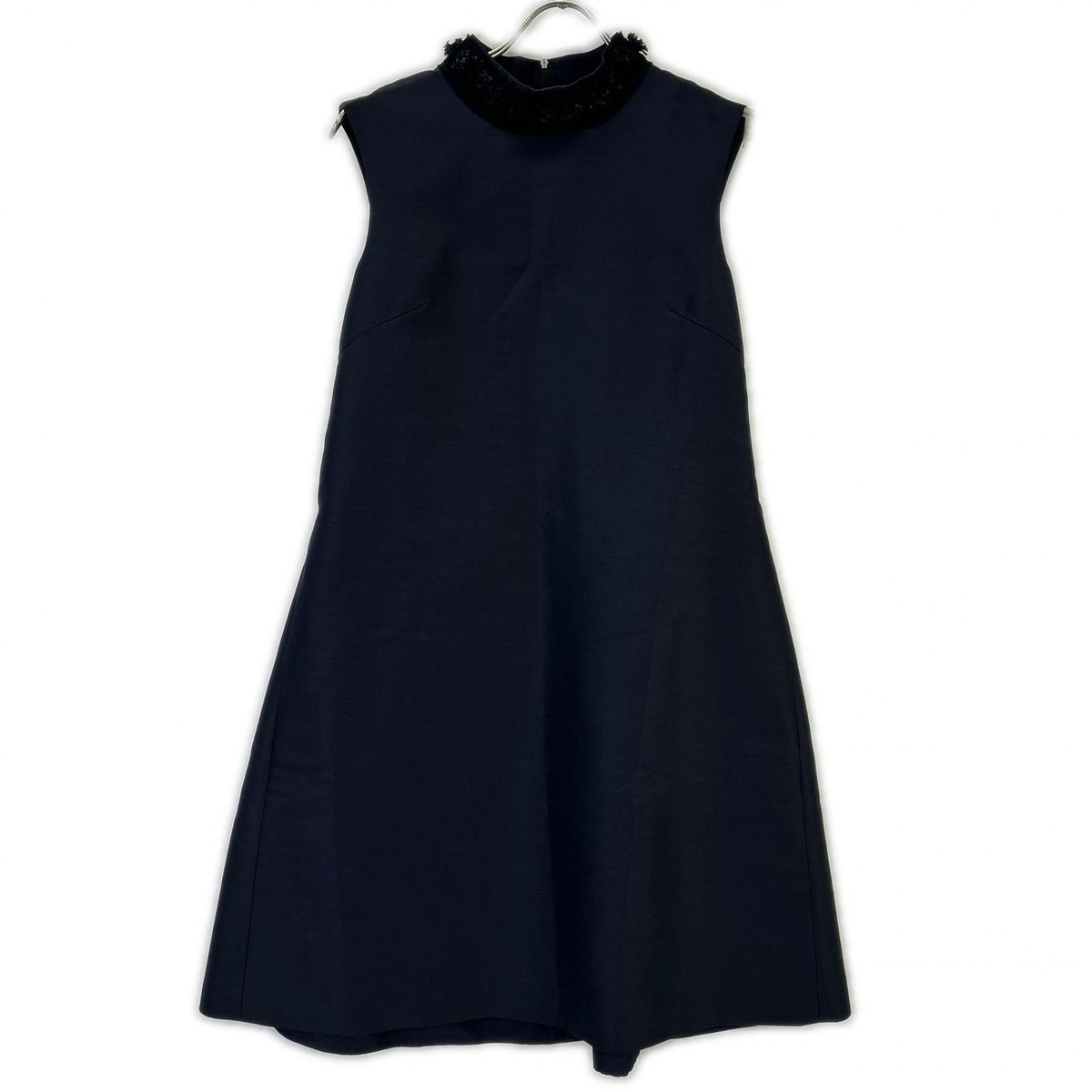 FOXEY フォクシー 40733 ネイビー ウール×シルク バックジップ ノースリーブドレスワンピース ワンピース