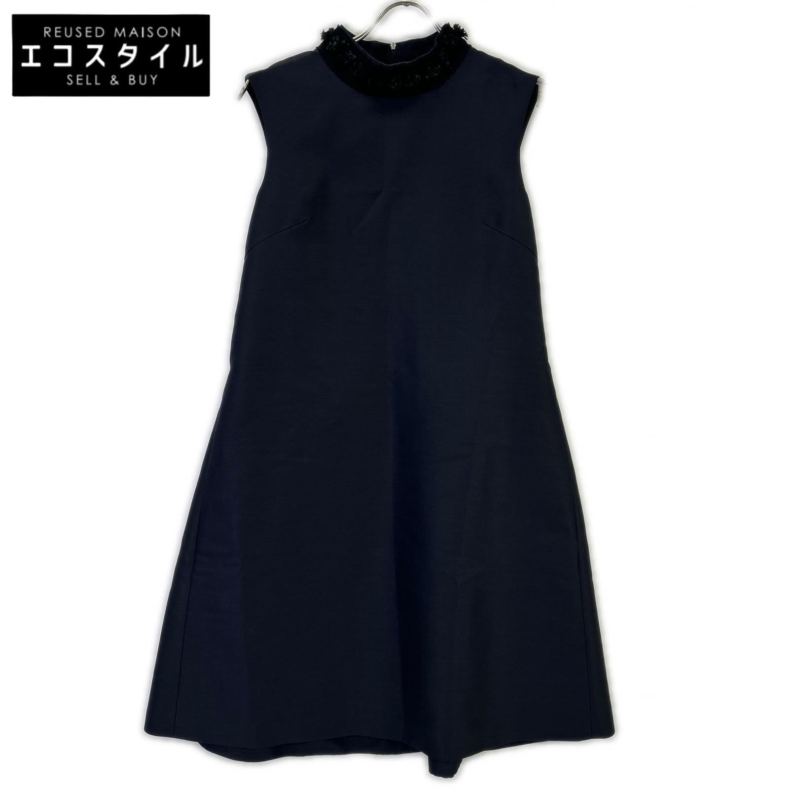 FOXEY フォクシー 40733 ネイビー ウール×シルク バックジップ ノースリーブドレスワンピース ワンピース