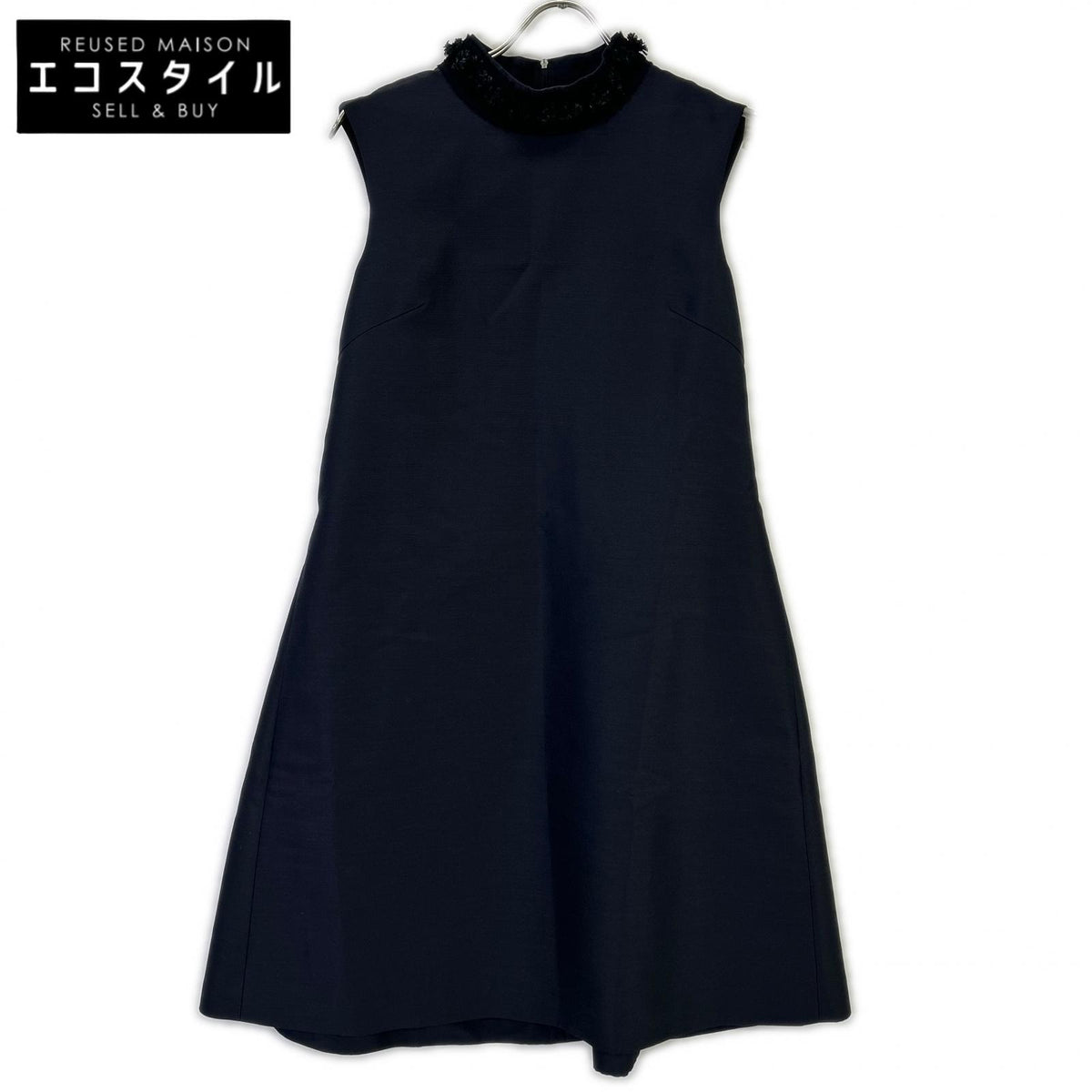 FOXEY フォクシー 40733 ネイビー ウール×シルク バックジップ ノースリーブドレスワンピース ワンピース