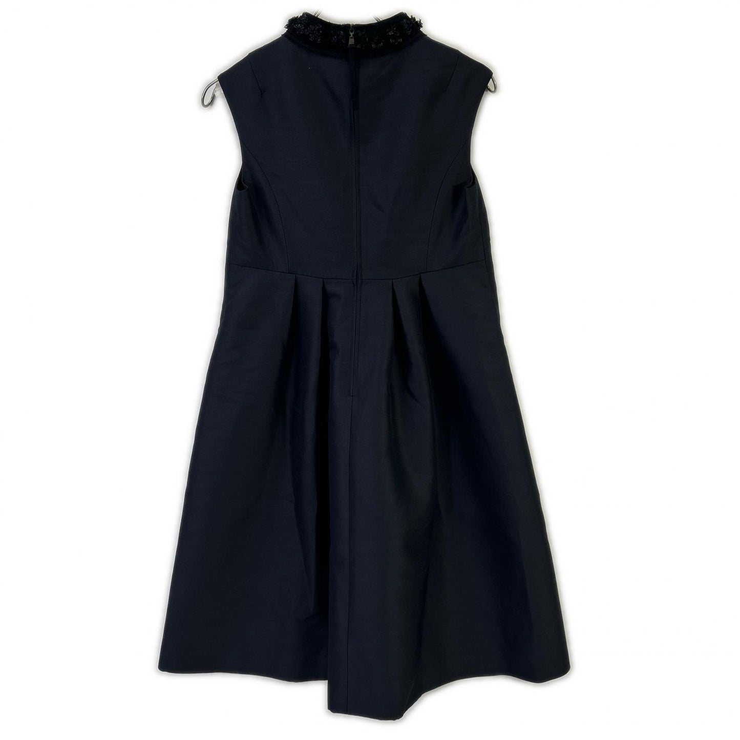 FOXEY フォクシー 40733 ネイビー ウール×シルク バックジップ ノースリーブドレスワンピース ワンピース