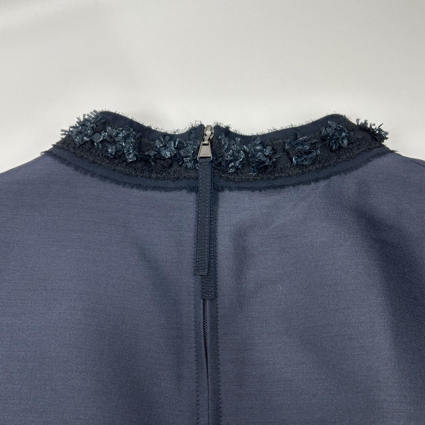 FOXEY フォクシー 40733 ネイビー ウール×シルク バックジップ ノースリーブドレスワンピース ワンピース