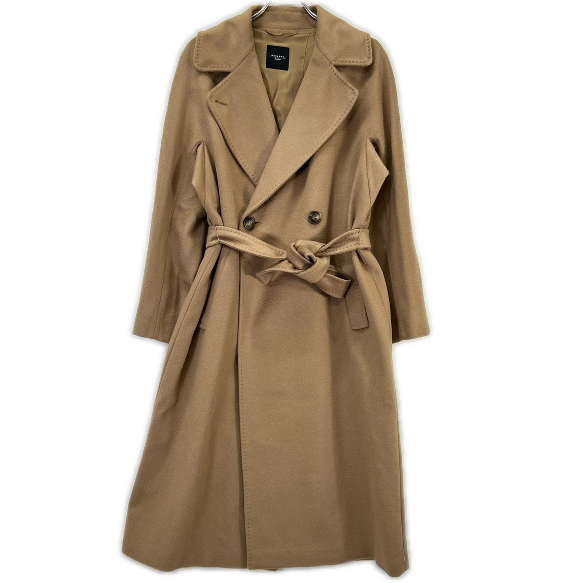 Max Mara WEEKEND 23501611336 Brown RESINA Double-Breasted Belted Long Coat, 100% Pure Virgin Wool