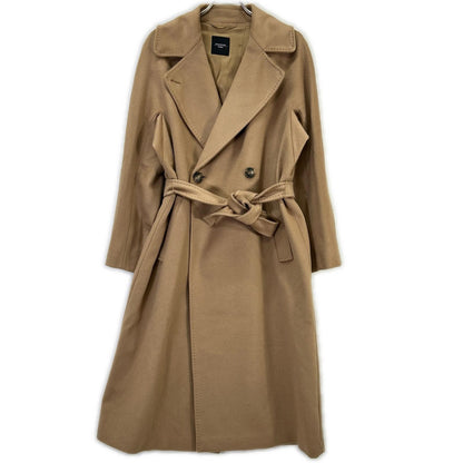Max Mara WEEKEND 23501611336 Brown RESINA Double-Breasted Belted Long Coat, 100% Pure Virgin Wool