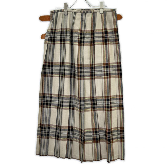 O'NEIL OF DUBLIN Beige Tartan-Check Kilt Long Skirt