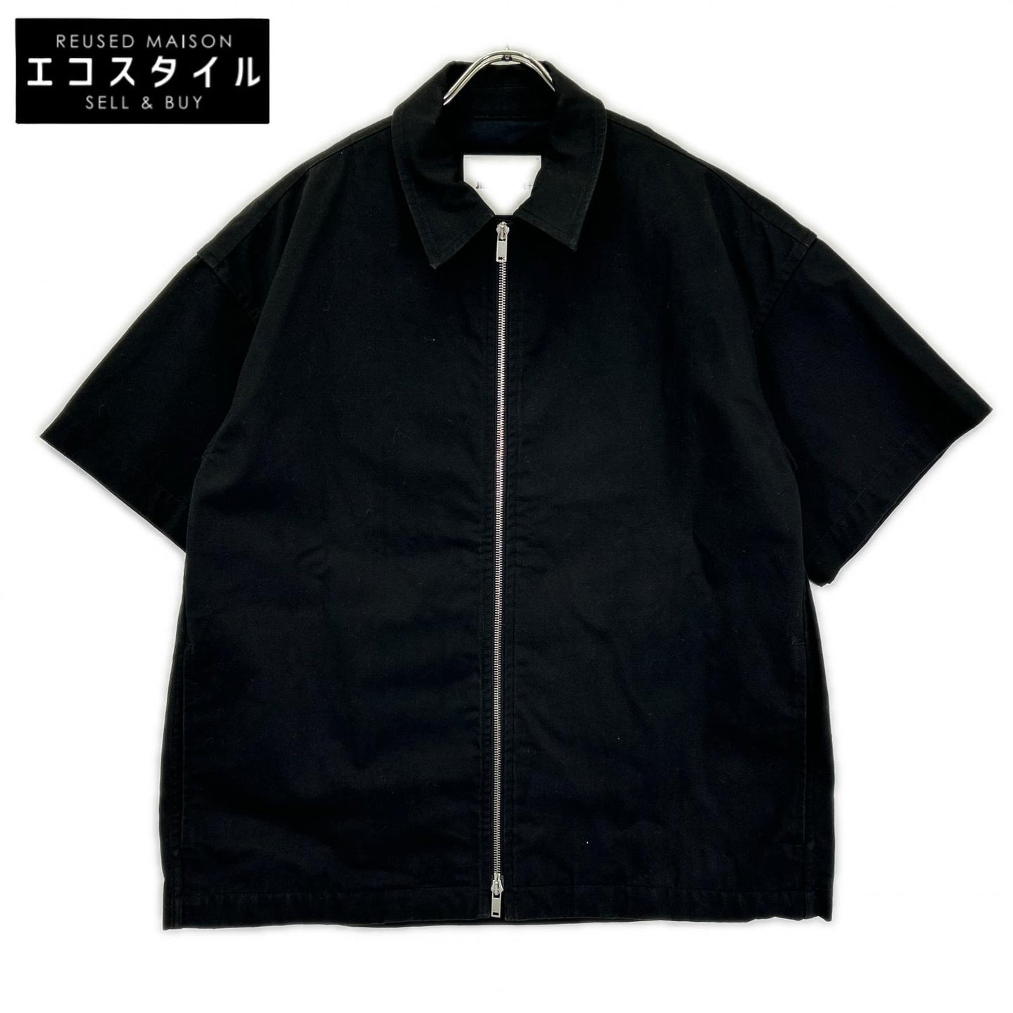 JILSANDER ジルサンダー J47DL0138 ブラック コットン ジップアップ ショートスリーブシャツ トップス