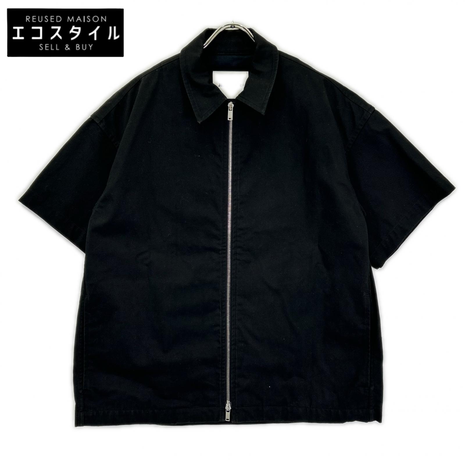 JILSANDER ジルサンダー J47DL0138 ブラック コットン ジップアップ ショートスリーブシャツ トップス