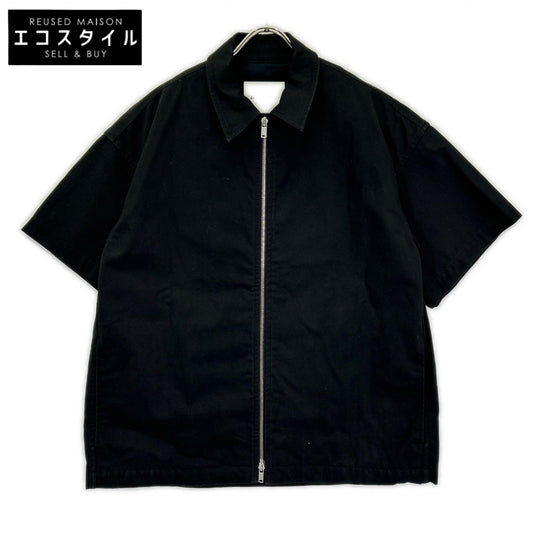 JILSANDER ジルサンダー J47DL0138 ブラック コットン ジップアップ ショートスリーブシャツ トップス