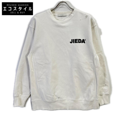 jieDa ジエダ ホワイト コットン ロゴプリント ダメージ スウェットプルオーバー トップス