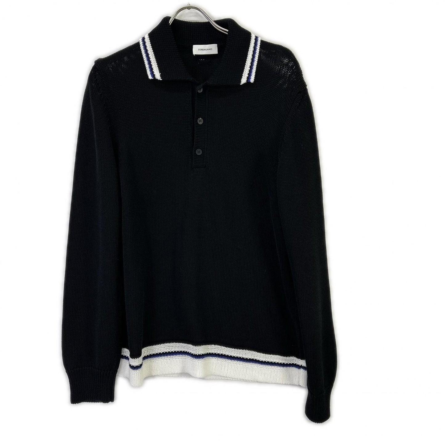 SalvatoreFerragamo サルバトーレフェラガモ 122377 775740 24SS ブラック コットン long-sleeve polo shirt プルオーバーニットポロシャツ トップス
