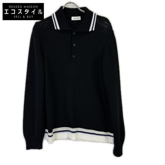 SalvatoreFerragamo サルバトーレフェラガモ 122377 775740 24SS ブラック コットン long-sleeve polo shirt プルオーバーニットポロシャツ トップス