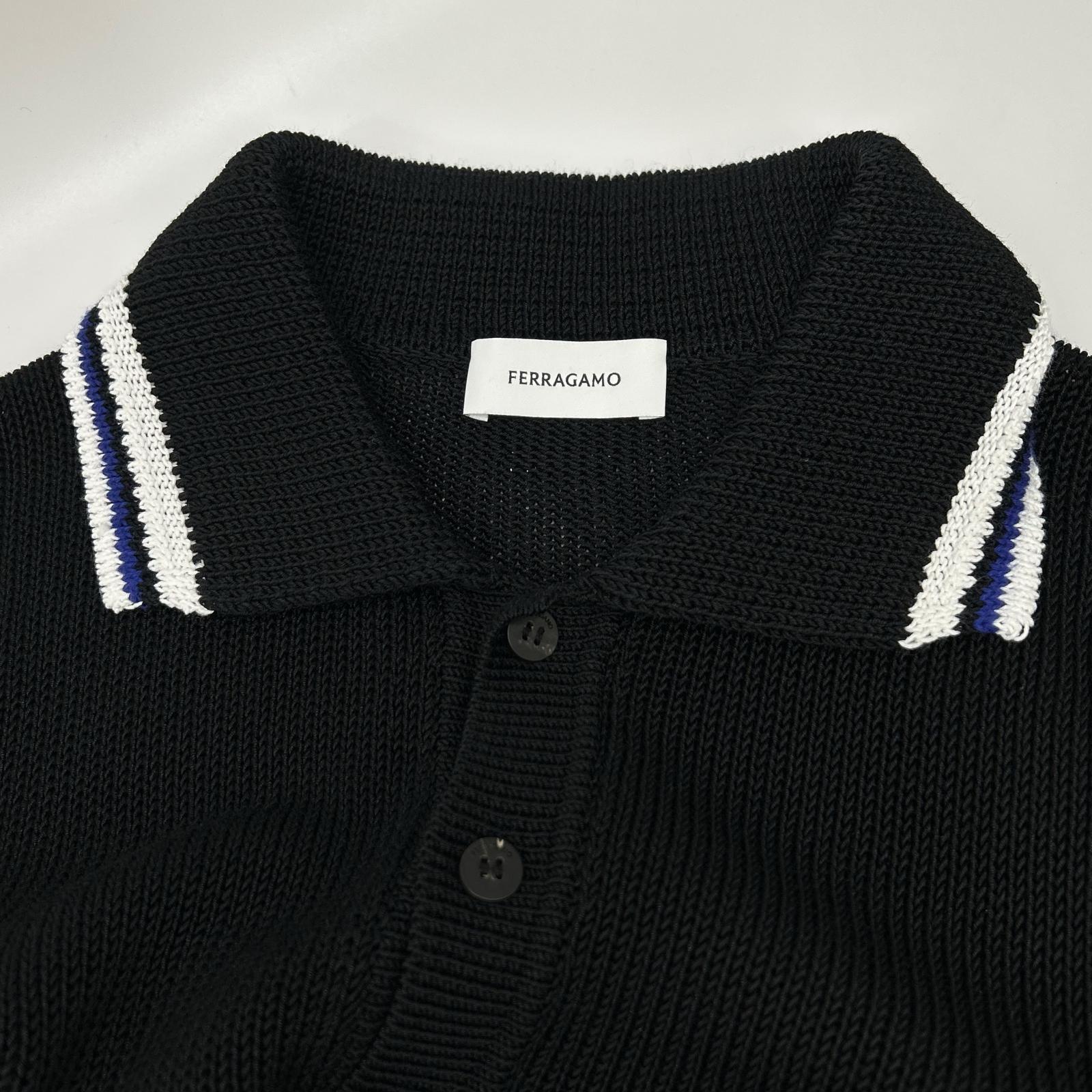 SalvatoreFerragamo サルバトーレフェラガモ 122377 775740 24SS ブラック コットン long-sleeve polo shirt プルオーバーニットポロシャツ トップス