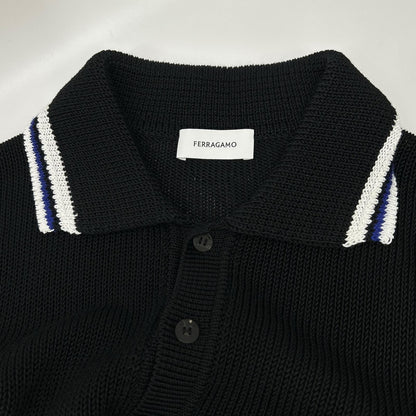 SalvatoreFerragamo サルバトーレフェラガモ 122377 775740 24SS ブラック コットン long-sleeve polo shirt プルオーバーニットポロシャツ トップス