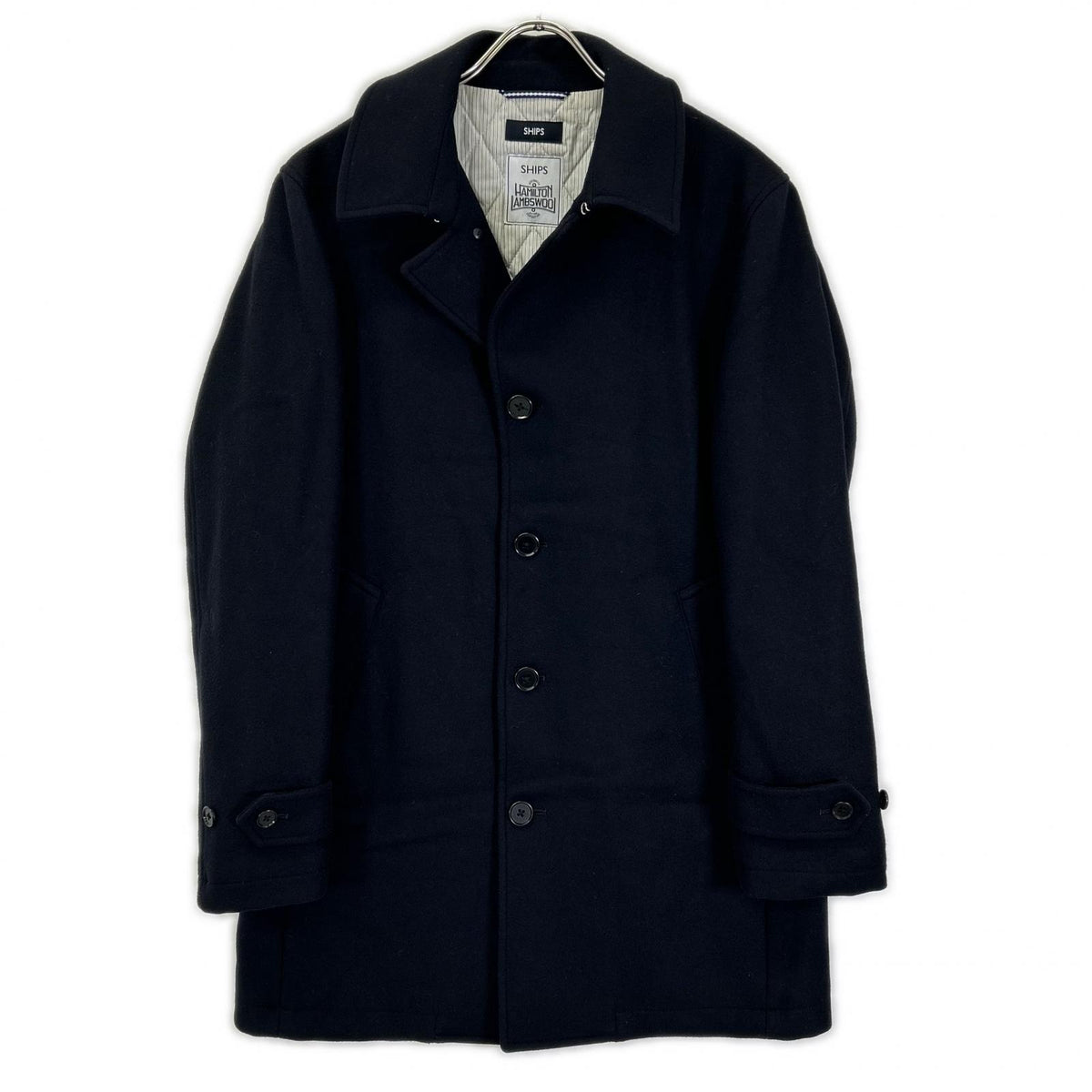 SHIPS 114-45-0077 navy HAMILTON LAMBSWOOL melton single-breasted long pea coat coat