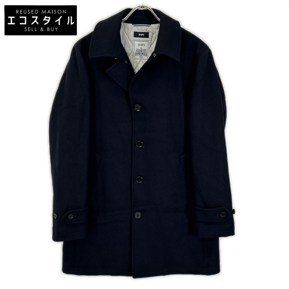 SHIPS 114-45-0077 navy HAMILTON LAMBSWOOL melton single-breasted long pea coat coat
