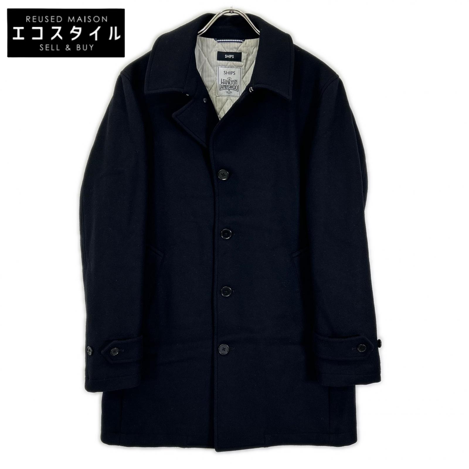 SHIPS 114-45-0077 navy HAMILTON LAMBSWOOL melton single-breasted long pea coat coat