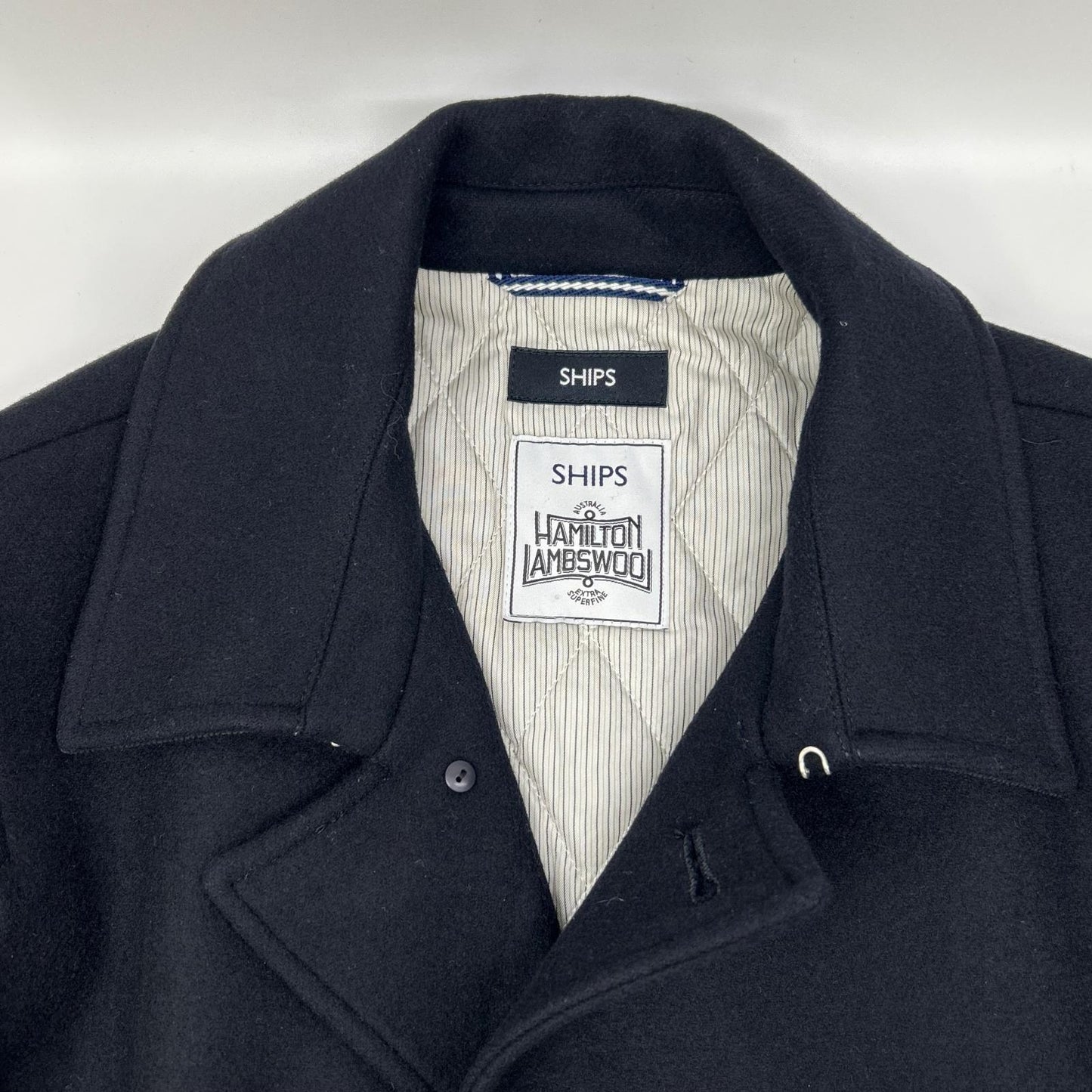 SHIPS シップス 114-45-0077 ネイビー HAMILTON LAMBSWOOL メルトン シングル ロング Pコート コート