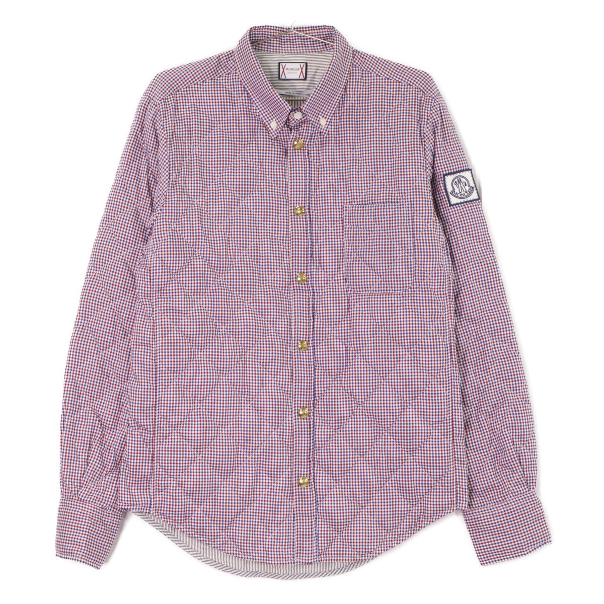 MONCLER GAMME BLEU CAMICIA checked shirt with gold buttons and down filling top