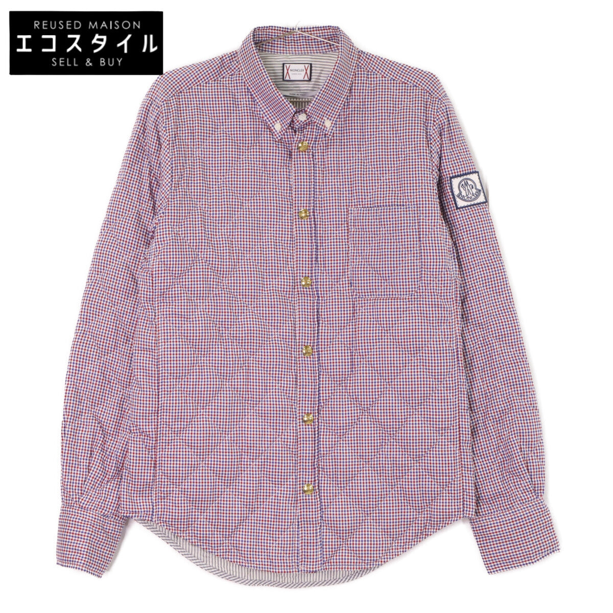 MONCLER GAMME BLEU CAMICIA checked shirt with gold buttons and down filling top