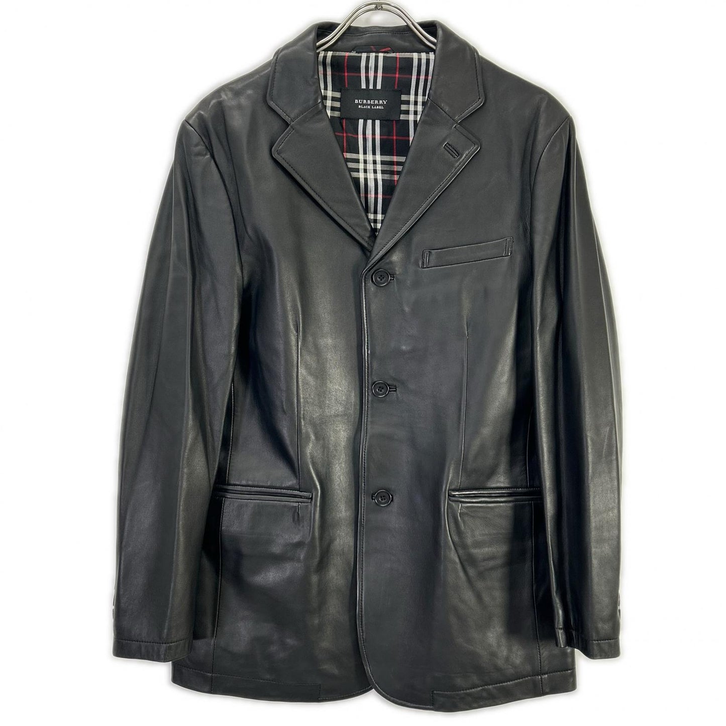 Burberry Black Label バーバリーブラックレーベル BME95-705-09 ブラック 羊革 裏地チェック3Bテーラードレザージャケット ジャケット