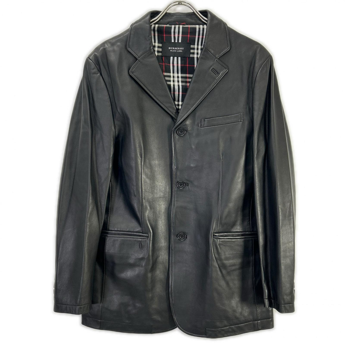 Burberry Black Label バーバリーブラックレーベル BME95-705-09 ブラック 羊革 裏地チェック3Bテーラードレザージャケット ジャケット
