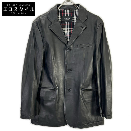 Burberry Black Label BME95-705-09 Black Sheepskin Check-Lined 3-Button Tailored Leather Jacket Jacket