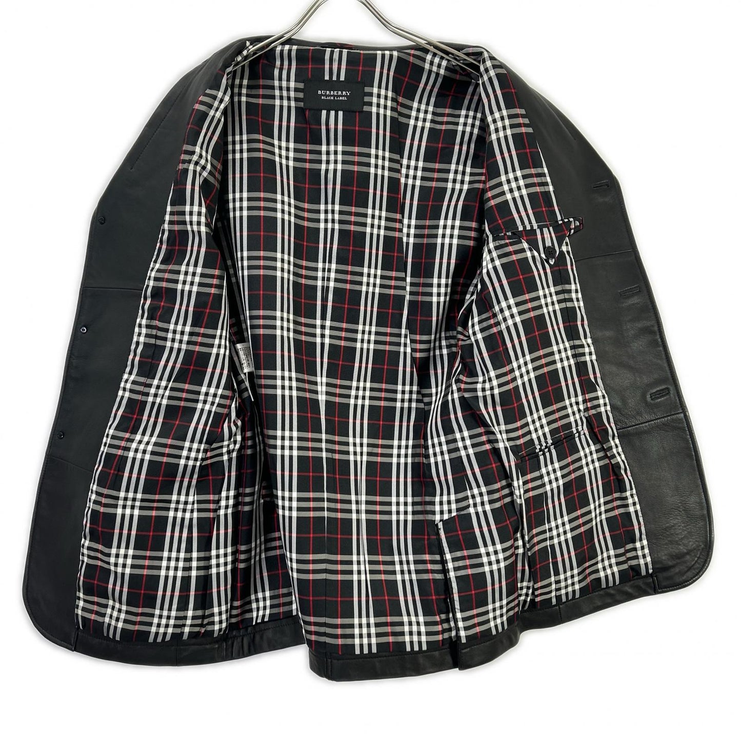 Burberry Black Label バーバリーブラックレーベル BME95-705-09 ブラック 羊革 裏地チェック3Bテーラードレザージャケット ジャケット