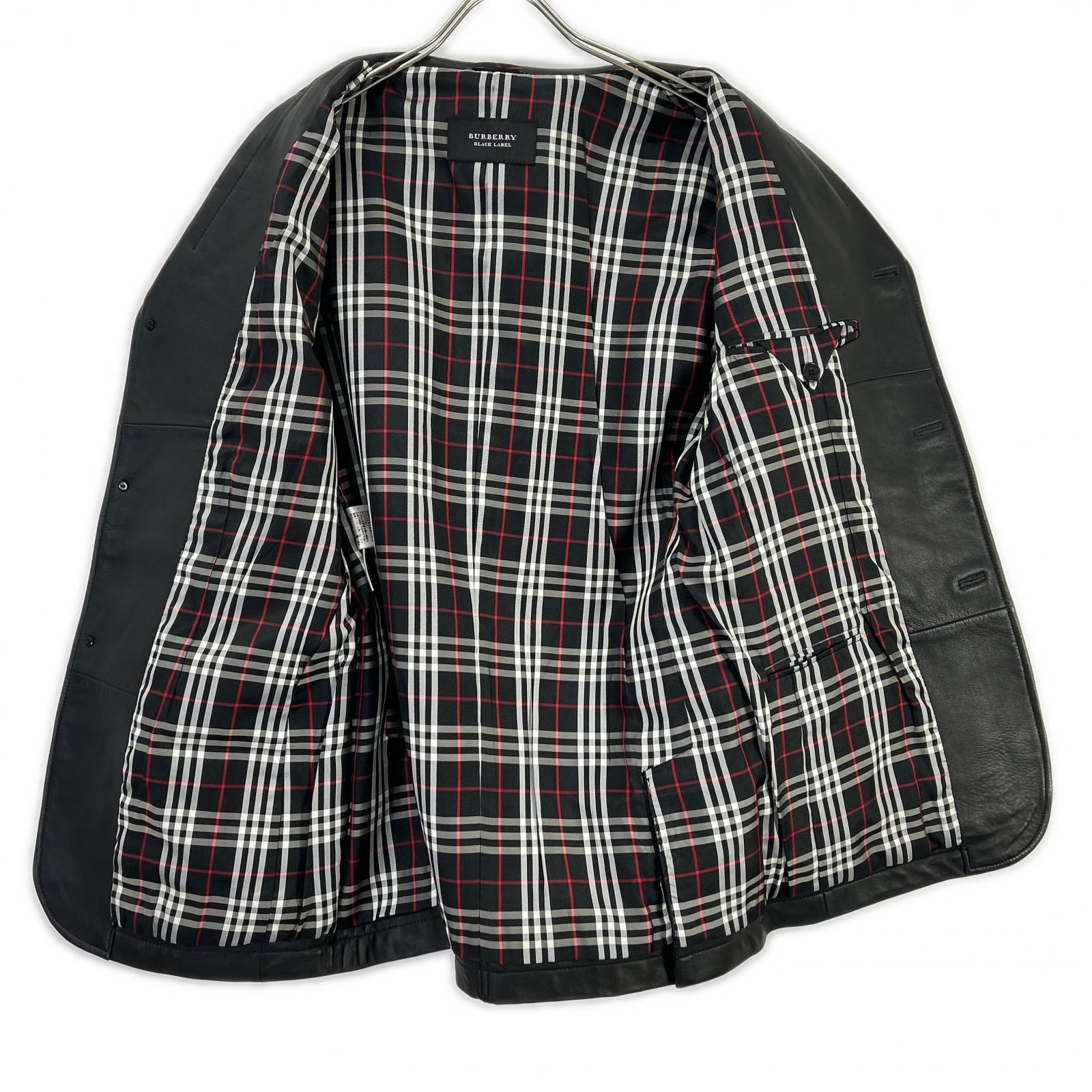 Burberry Black Label バーバリーブラックレーベル BME95-705-09 ブラック 羊革 裏地チェック3Bテーラードレザージャケット ジャケット