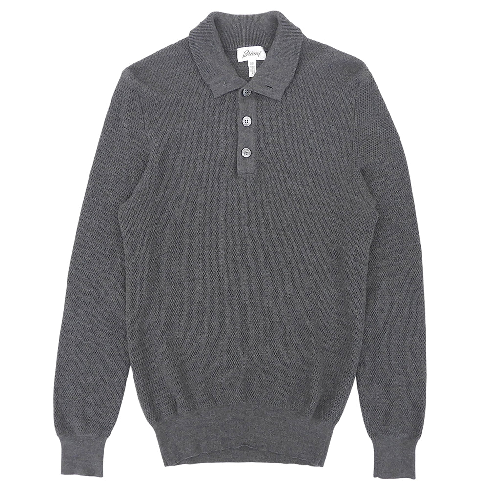 Brioni ブリオーニ シェルボタン ウールニット ポロシャツ トップス メンズ グレー 50 トップス