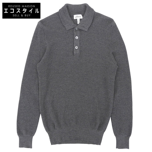 Brioni ブリオーニ シェルボタン ウールニット ポロシャツ トップス メンズ グレー 50 トップス